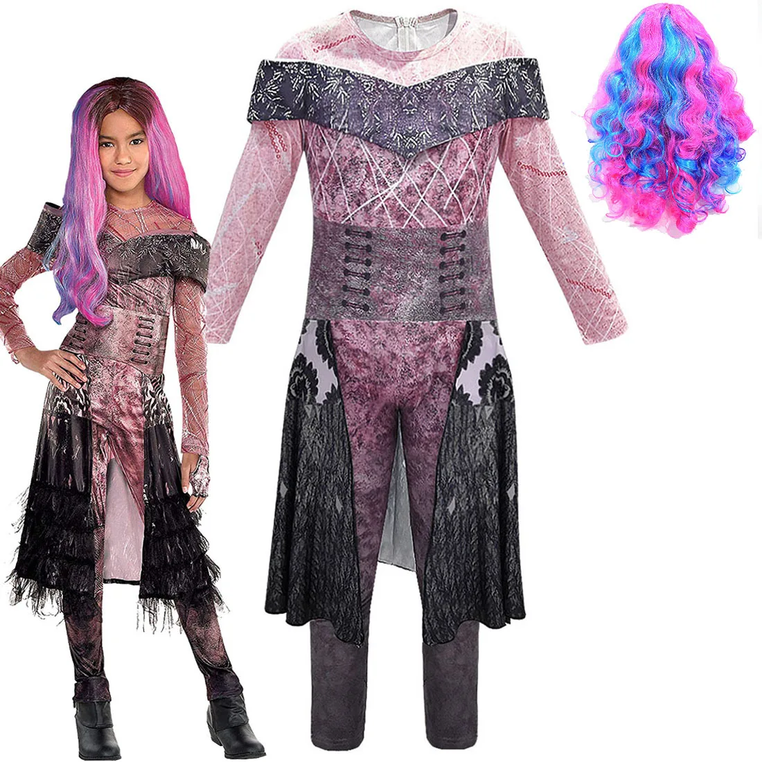 

Descendants 3 Audrey Costumes Dress Halloween Costumes Wig For Kids Girls Fancy Party Costume Evie Mal Cosplay Fantasia Costumes