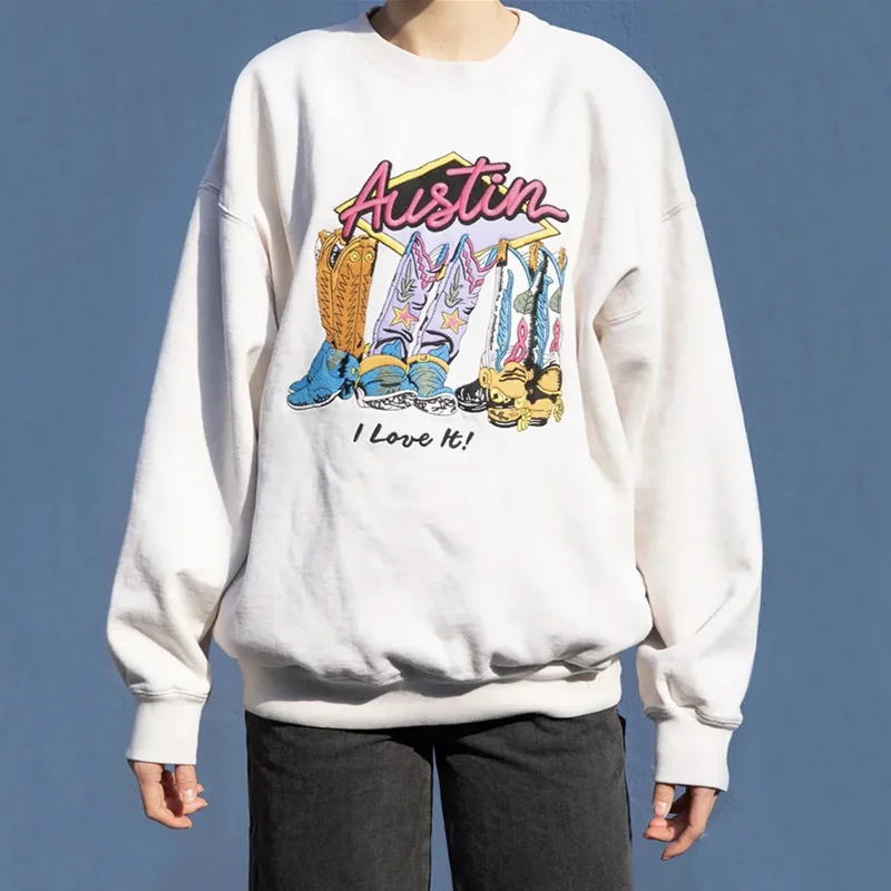 

Women Crew Neck Embroidery High Boots Sweatshirt A875