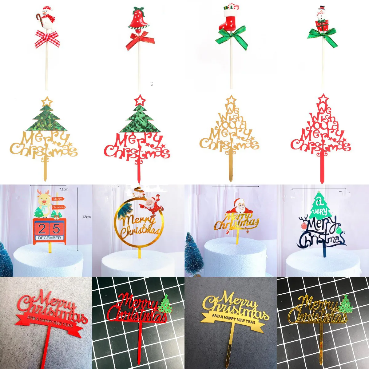 Santa Claus Cake Topper Flags Gillter Cake Topper Kids Happy Birthday Wedding Baby Shower Party Baking DIY Merry Christmas Decor