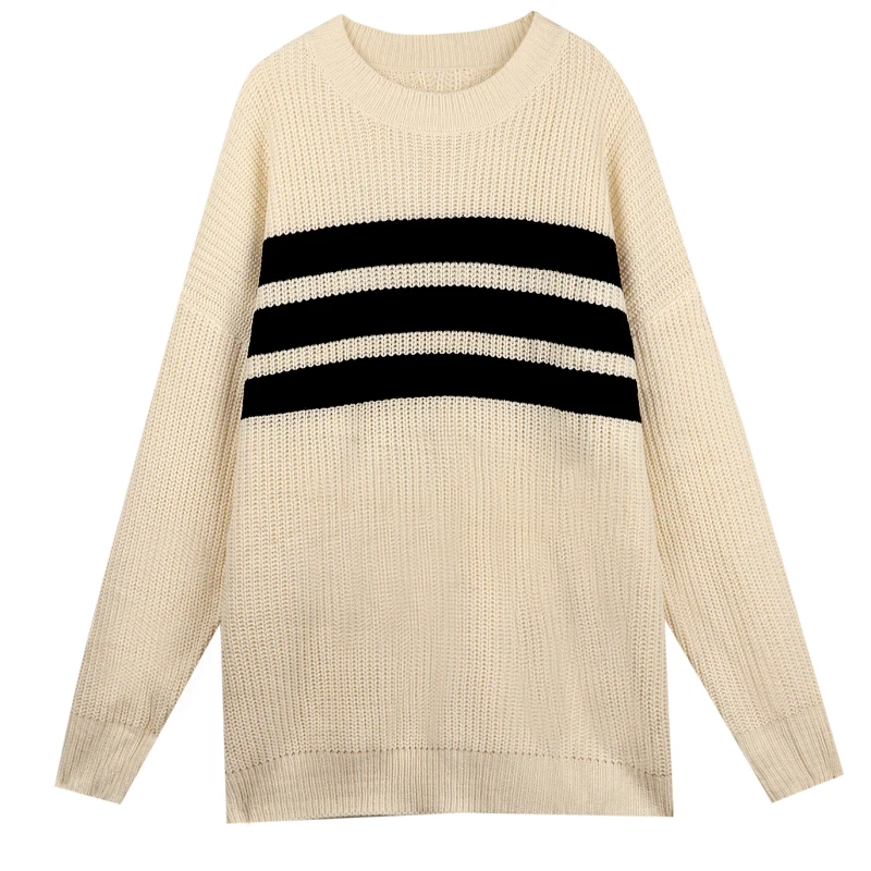 

Retro Hong Kong style sweater women's loose outer Pullover languid new autumn / winter foreign style mid length 2020