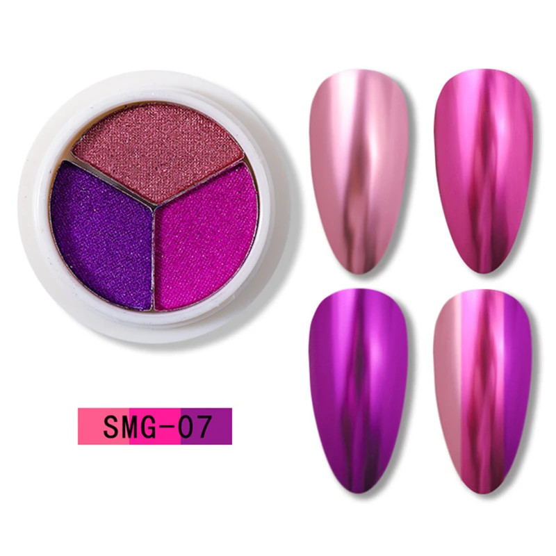 8 цветов дизайн ногтей Твердый Аврора зеркало сверкающий порошок три цвета