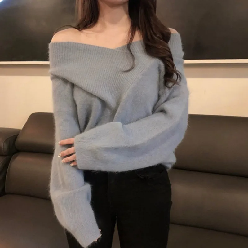 RealShe женский свитер с длинным рукавом 2020 вырезом лодочкой однотонный кашемировый