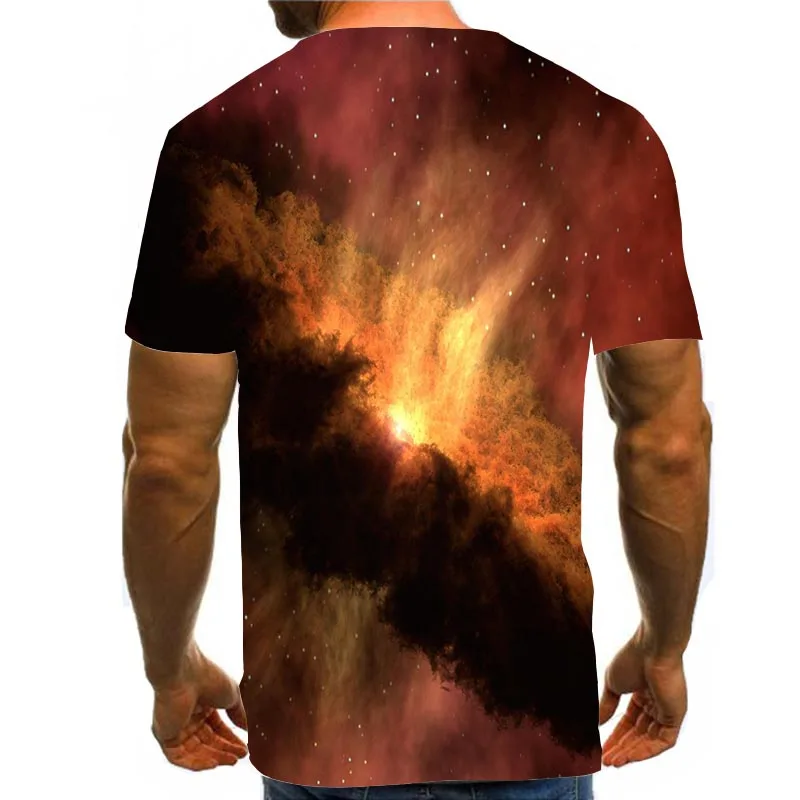 

Men Graphic T Shirts Round Neck 3D Print Brown Constellation Short Sleeve Daily Tops Galaxy Tees