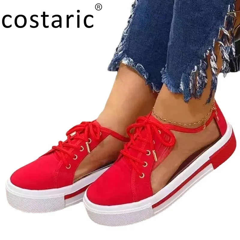 

35-43 Mesh Platform Women Loafers Outdoor Casual Round Toe Women Shoes Summer Solid Flat Sandals Breathable Lace-up Sneakers