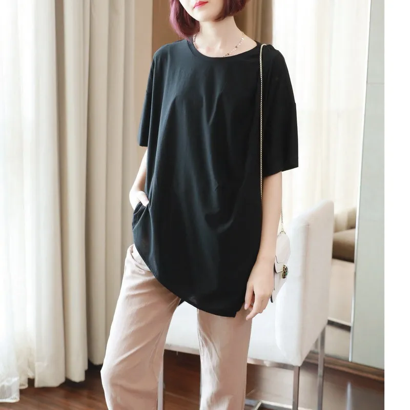 

Korean Style Fashion Streetwear Women Top Half Sleeve Black White Knitted T Shirt Women Cotton 100% Good Quality Ladies Tops