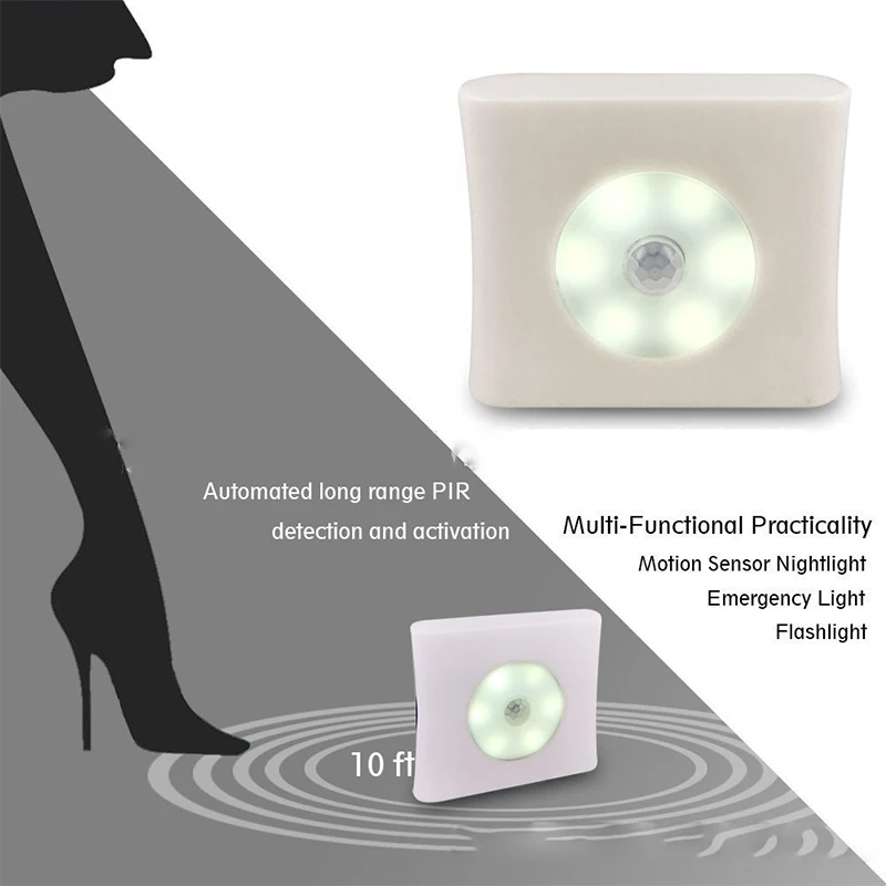Квадратный 6LED PIR датчик движения свет светодиодный ночник для шкафа Прихожая