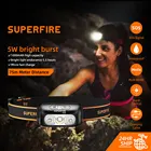 Светодиодный индукционный налобный фонарь SUPERFIRE HL05, миниатюрный Головной фонарь с зарядкой от USB для кемпинга, рыбалки, езды на велосипеде, охоты