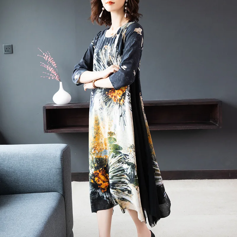 Женское длинное платье в стиле ретро летнее с принтом расшитое книзу 2020|Женские