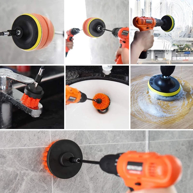 

11Pcs Drill Brush Attachment Set Scrubbing Brushes Cleaning Kit for Bathroom Surfaces Grout Tile, Corners Kitchen Car