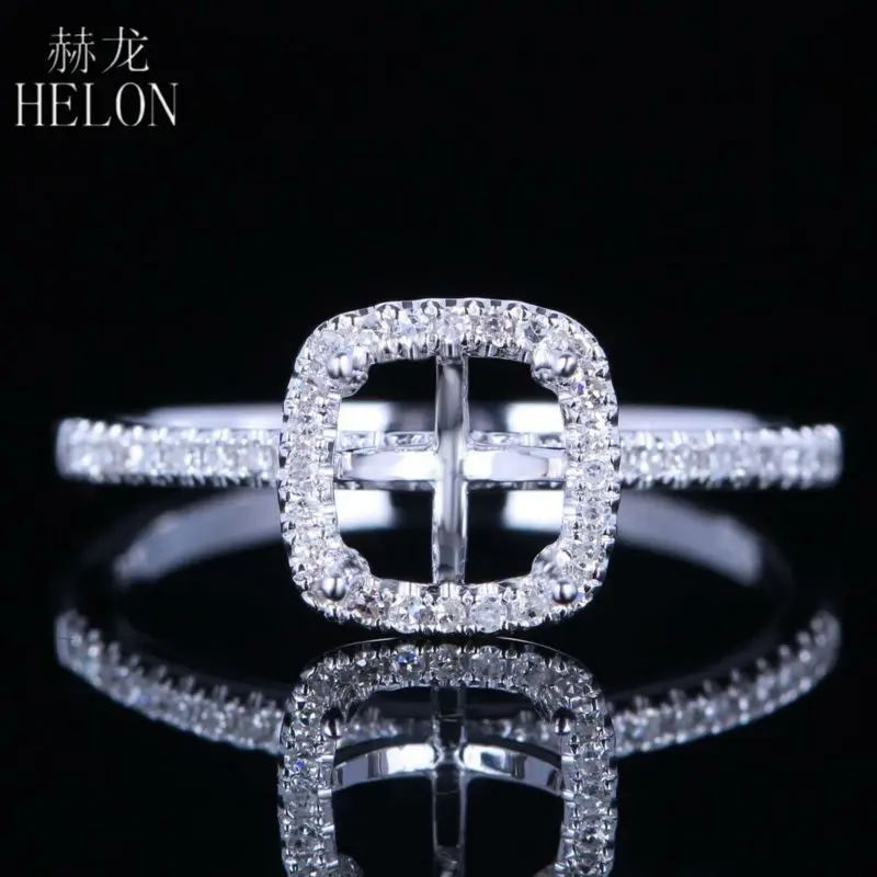 

HELON Solid 14K White Gold Pave 0.2ct Natural Diamonds Trendy Fine Jewelry Semi Mount Engagement Wedding Ring Fit Cushion 6x6mm