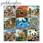 Животные панда, Тигр Лев лиса слон квадрат 10 шт. 12 мм20 мм25 мм30 мм кабошоны разрисованные изделия из стекла демо с плоской задней частью, украшения своими руками