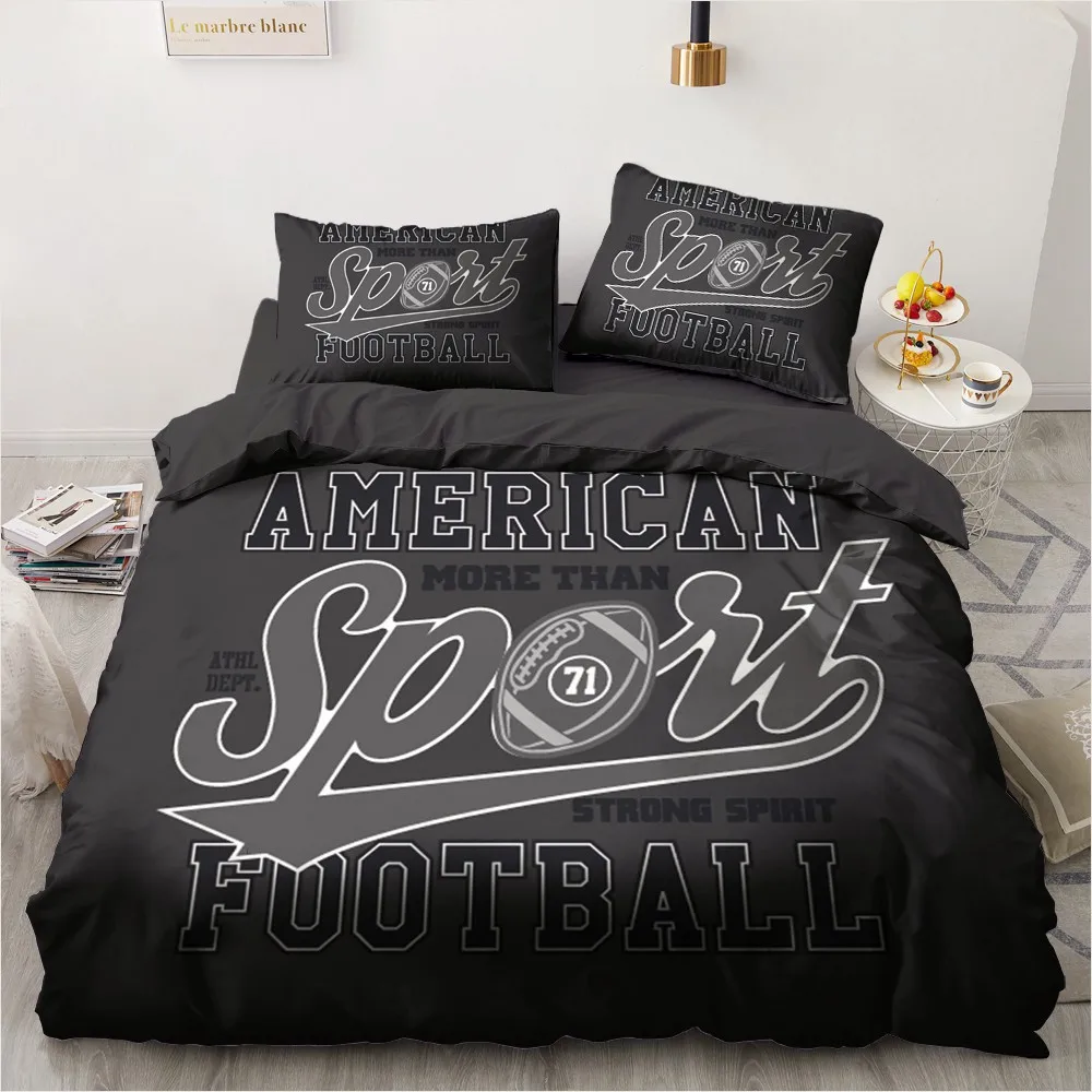 

3D Custom Design Black Quilt Cover Sets Sport Ball Bed Linens Pillow Slips 200*230cm Full Twin Double Size Modern Bedding Set
