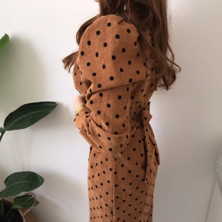 Весенне осеннее женское Повседневное платье трапециевидной формы в горошек во