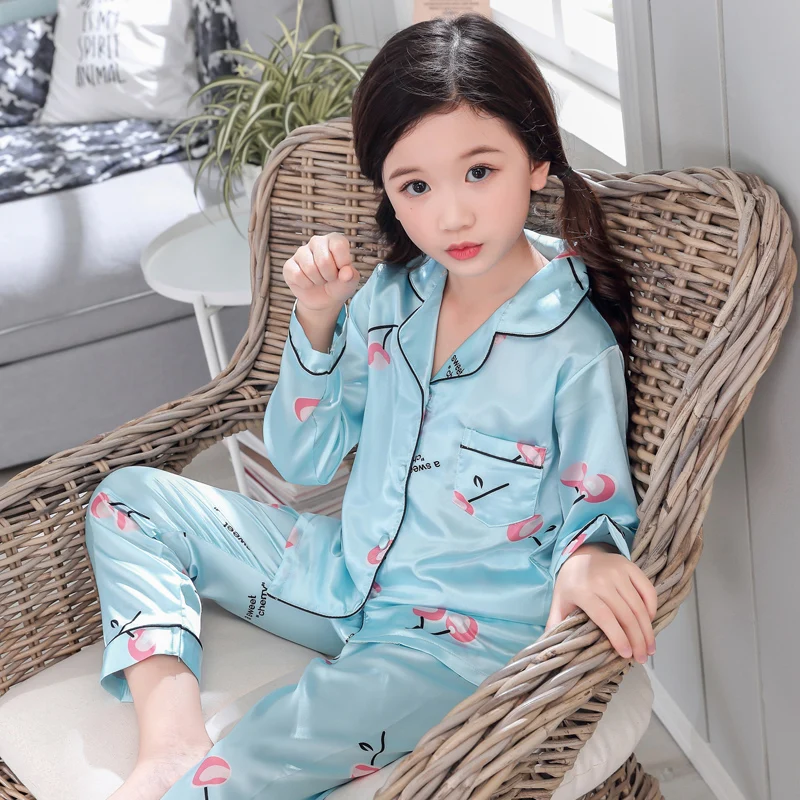 Шелковые пижамы для девочек Сезон весна лето тонкая удобная одежда сна домашняя