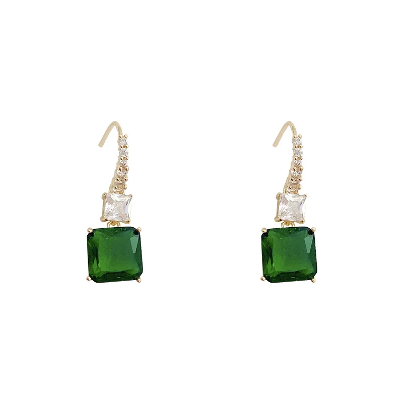 

Simple Emerald Square Female 2021 Classic Wholesale Earrings for Girls Luxurious Wedding