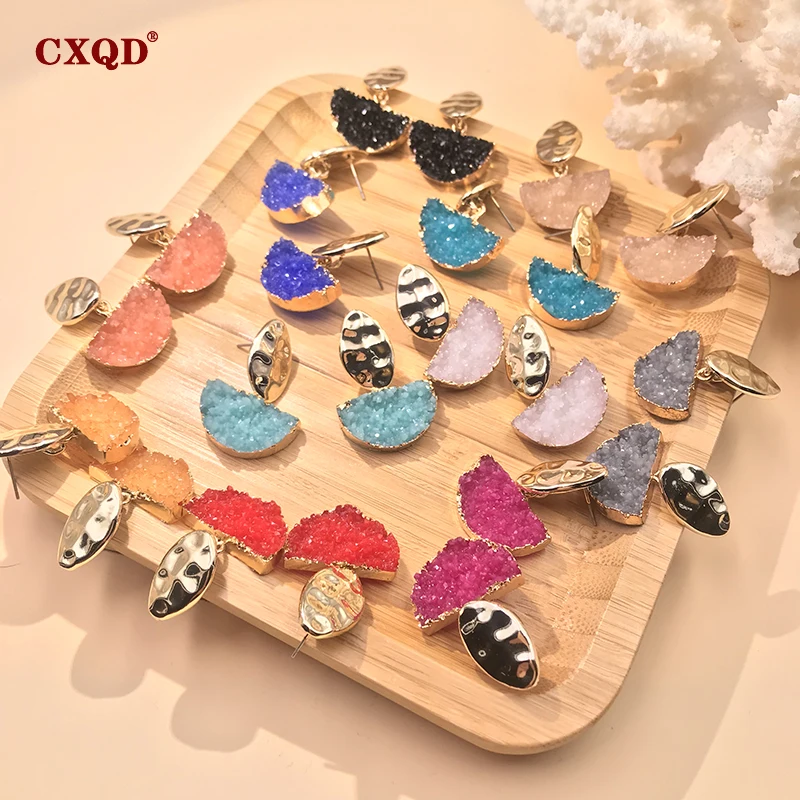 

CXQD Gold Oval Semicircle Earrings For Women Girls Bohemian Dangle Drop Earrings Brincos Female Fashion Fine Jewelry Gift