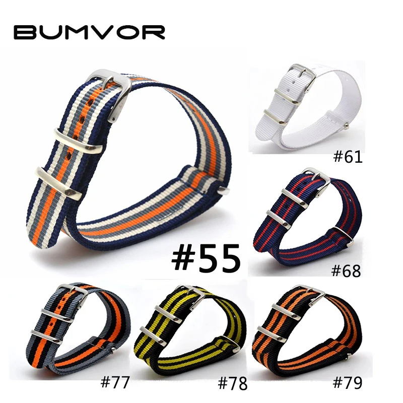 Ремешок нейлоновый для наручных часов спортивный армейский браслет с пряжкой 18