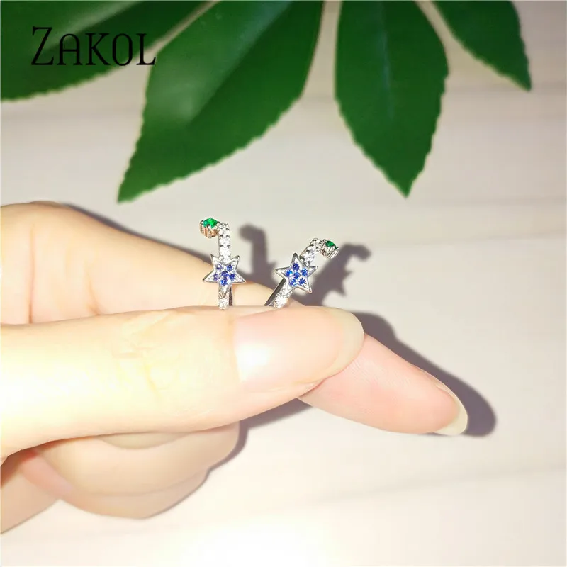 Blue Красивые серьги-Клипсы из кубического циркония AAA ZAKOL, хрящи, модные серьги-манжеты в виде листьев, Женские Ювелирные аксессуары FSSP3017 - Окраска металла: Blue