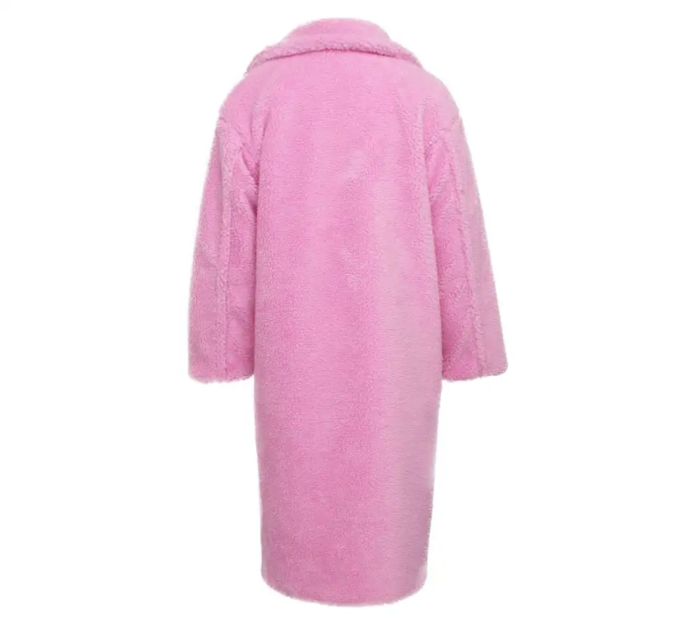 Розовая длинная плюшевая куртка пальто для женщин зима 2019 толстая теплая верхняя