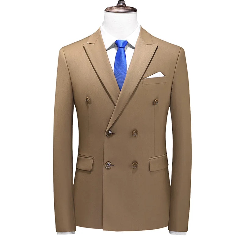 

Men Tuxedos Suits Solid Grey Lapel Men Suits Double Breasted Fashion Style Khaki Suits For Best Man Wedding Only Jacket
