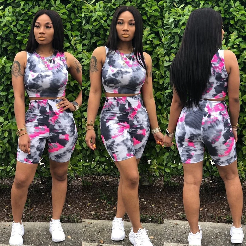 Женский спортивный костюм из 2 предметов повседневный укороченный топ с принтом