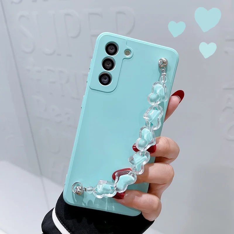 

Cute Love Heart Bracelet Chain Case For Samsung Galaxy S21 FE S20 Ultra S10 Plus Note10 PRO A32 A52 A72 4G Protection Cove