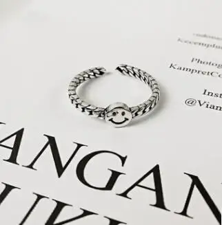 Очищать SHANICE, 925 пробы, серебряное, Открытое кольцо, для женщин, леди, панк, Винтаж, старый тайский, серебряная, для девушек, цепочка, улыбка, личность, хорошее ювелирное изделие, Anillos - Цвет основного камня: Очищать