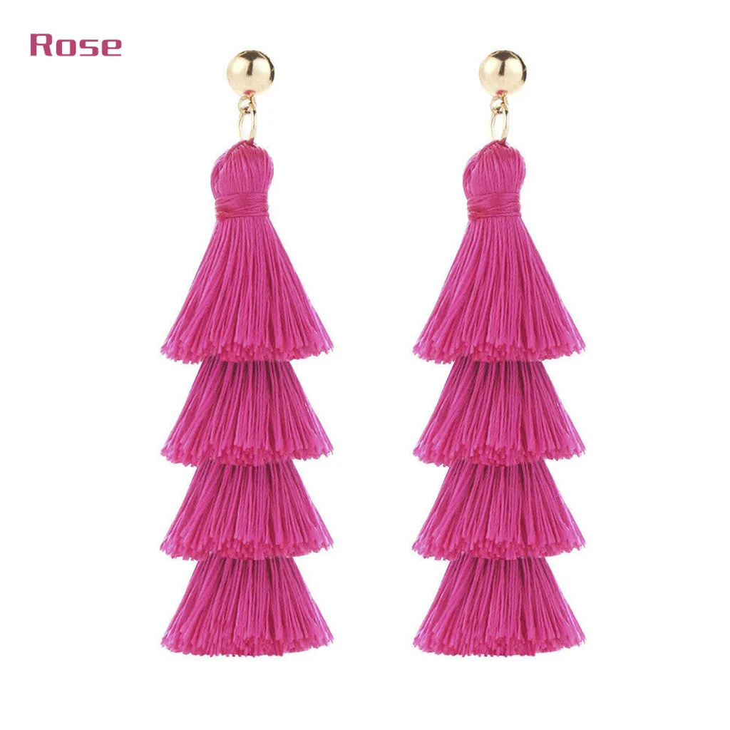 Европейские и американские Женские длинные серьги с бахромой многослойное