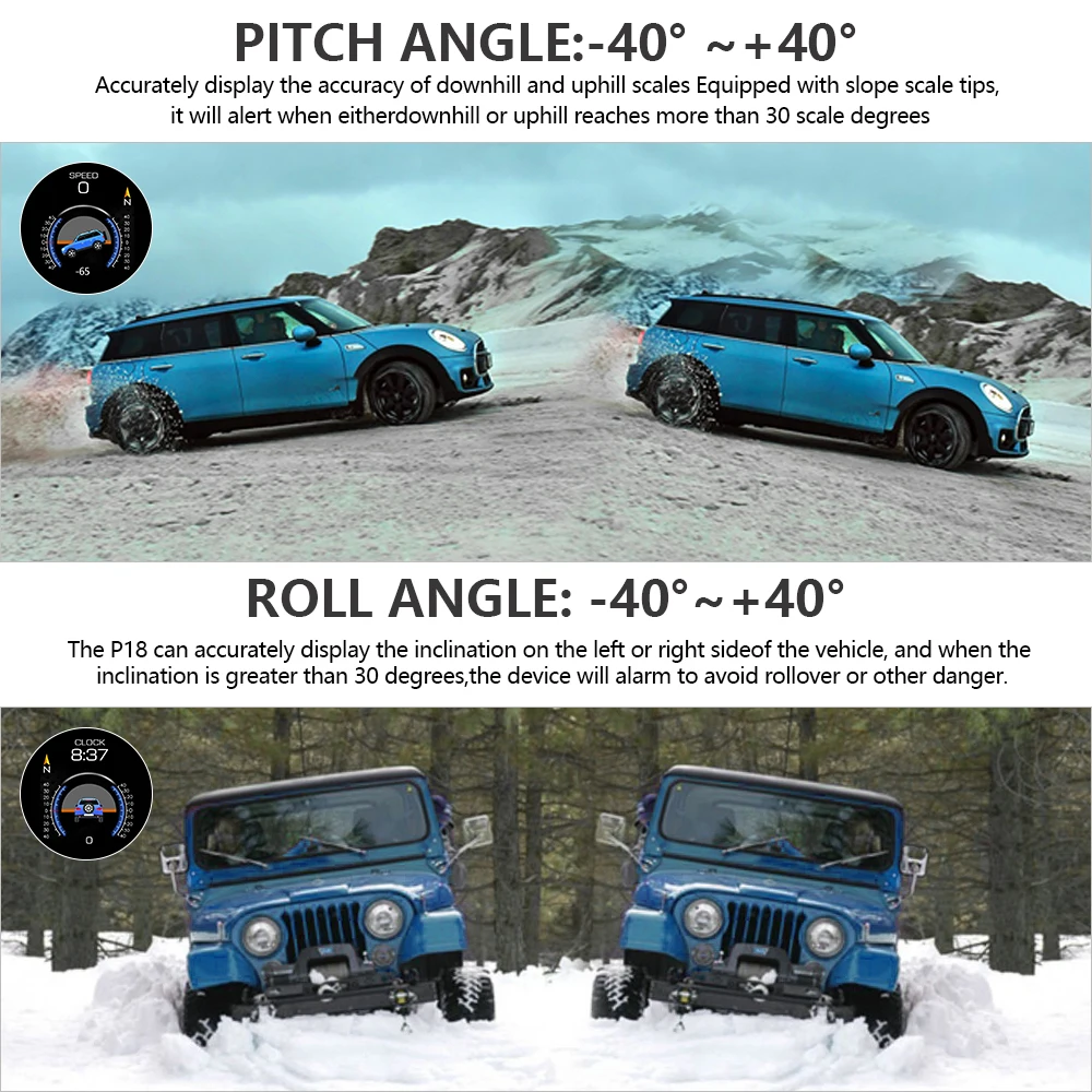 $56.14 GEYIREN P21 4x4 Inclinometer Car Level Sensor HUD Gradient GPS Real-Time Off-road Vehicle System Speedometer Auto Accessories