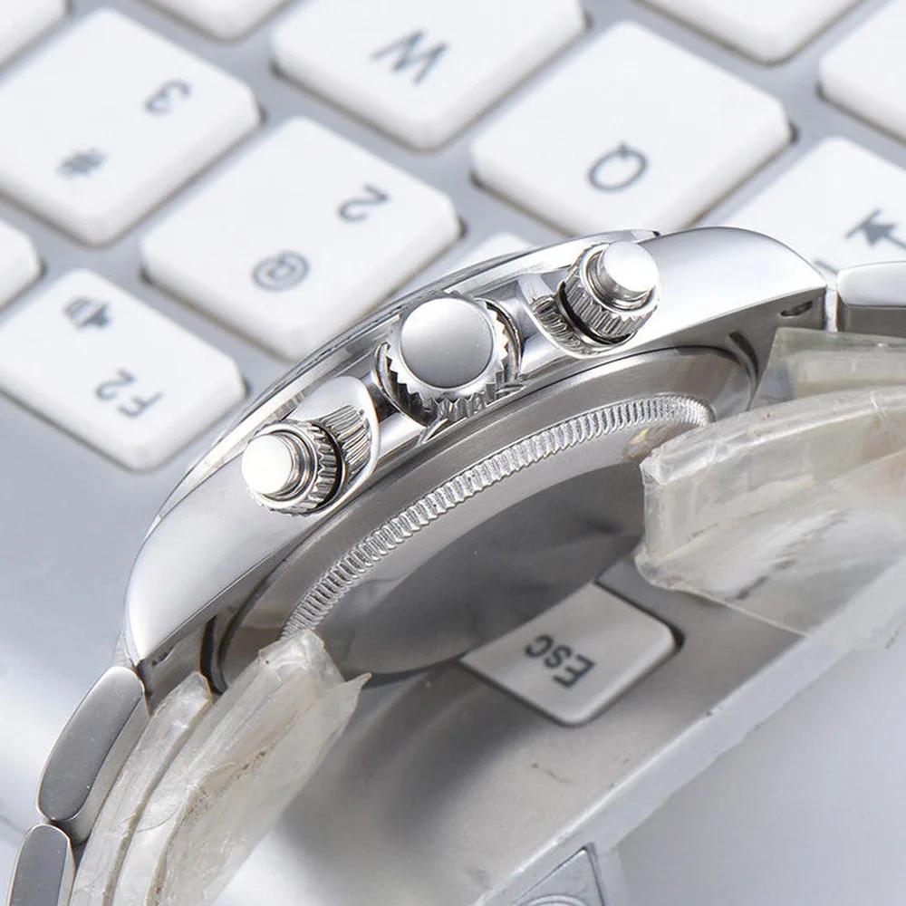 39 мм PARNIS белый циферблат сапфировое стекло Твердые Полный Хронограф Мужские