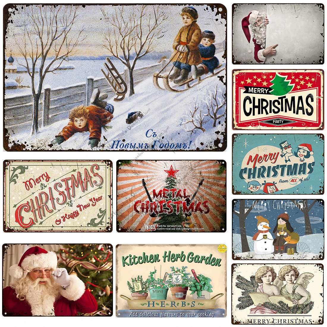 

Рождественская декоративная тарелка, винтажная настенная тарелка, металлическая табличка, старый металлический постер, клуб, паб, бар, мета...