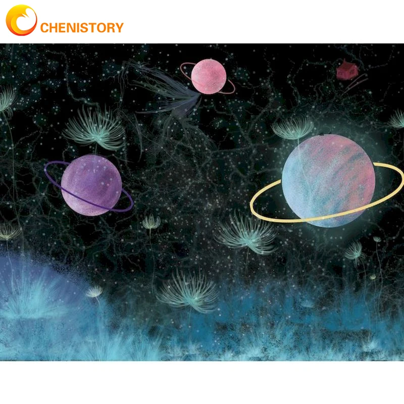 

CHENISTORY 40x50 Framed DIY Painting By Number Planet Kits Painting Wall Art Picture Landscape Acrylic Paint For Home Decor Art