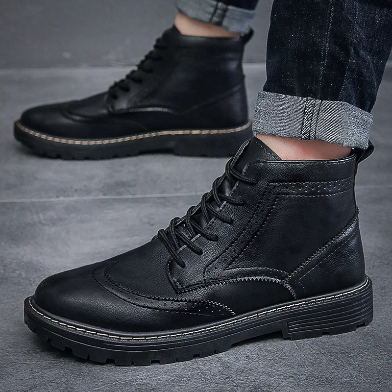 

New Autumn Brock Martin Boots Business Casual Men's Leather Boots Lace Up British High-top Shoes