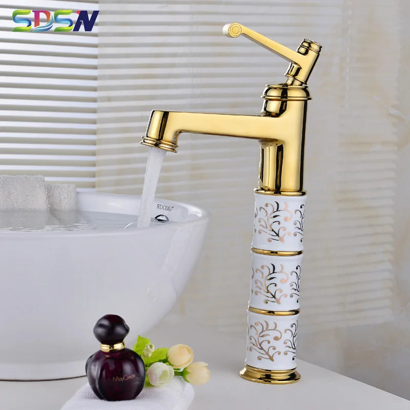 Золотой смеситель для ванной комнаты SDSN керамический бамбуковый раковины