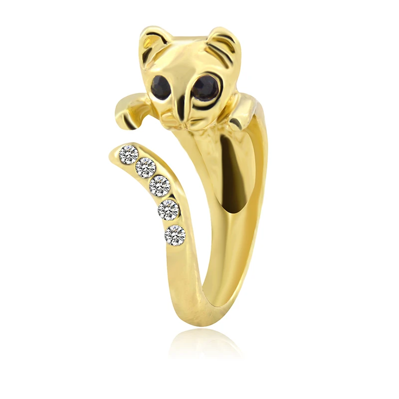 New 3 Colors Hippie Cute Crystal Cat Anel Ring Boho Brass knuckle Animal Anillos Couple Rings For Women Fashion Jewelry | Украшения и