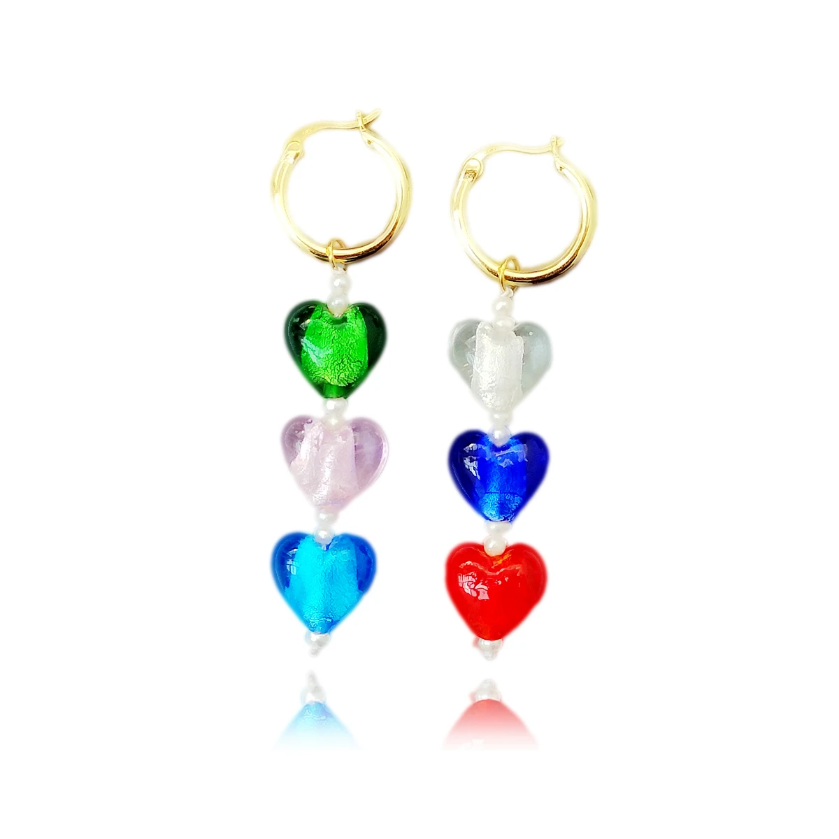 

Lii Ji Boho 925 Sterling Silver Hoop Earrings Pearl Glaze Heart Rainbow Color Unique Drop Earring Women Jewelry Christmas Gift