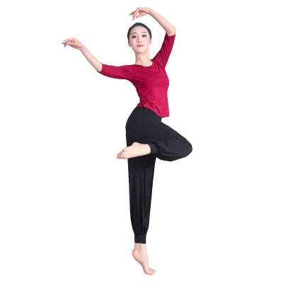 Dance practice clothes spring and summer long-sleeved modern dance suit adult modal beauty back shape body Latin |