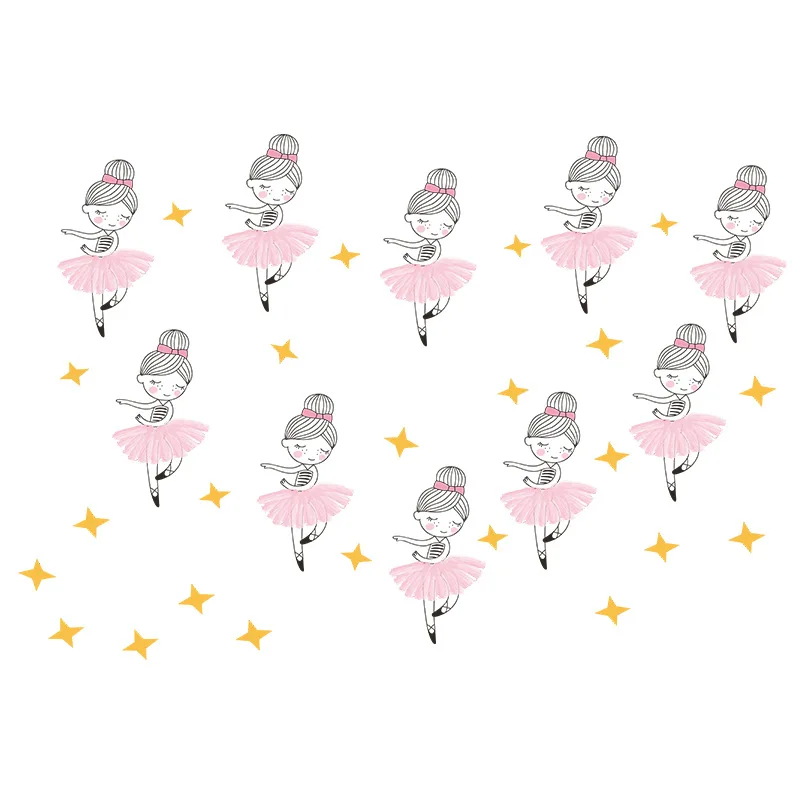 

Cartoon Ballet Girl Wall Stickers Home Decor Kids Room Bedroom Living Room Wall Decoration for Furniture Decals Aesthetic