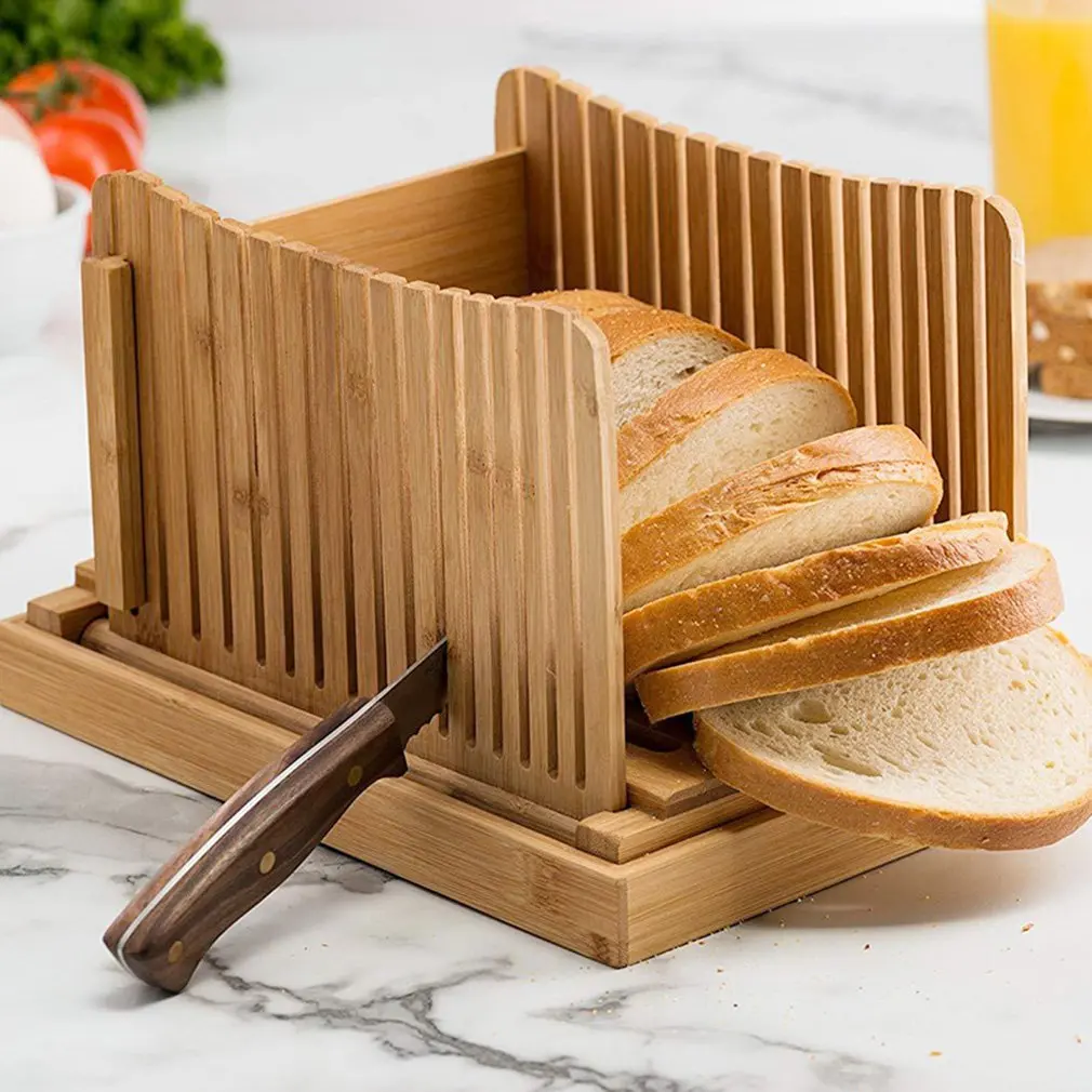 

Натуральная бамбуковая Хлеборезка для домашнего хлеба, складная и компактная тостов, разделочная доска, направляющая, регулируемая, 3 толщи...