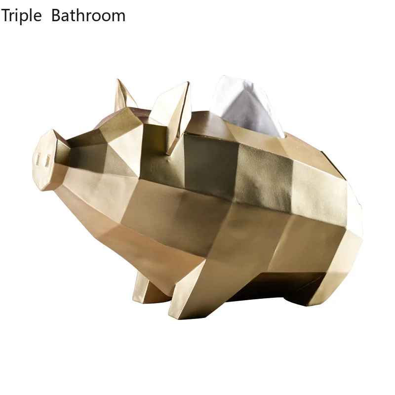 

Nordic Golden Piggy Tissue Box Resin Home Living Room Desktop Organizer Decoration Accessories Draw Paper Tissue Holder