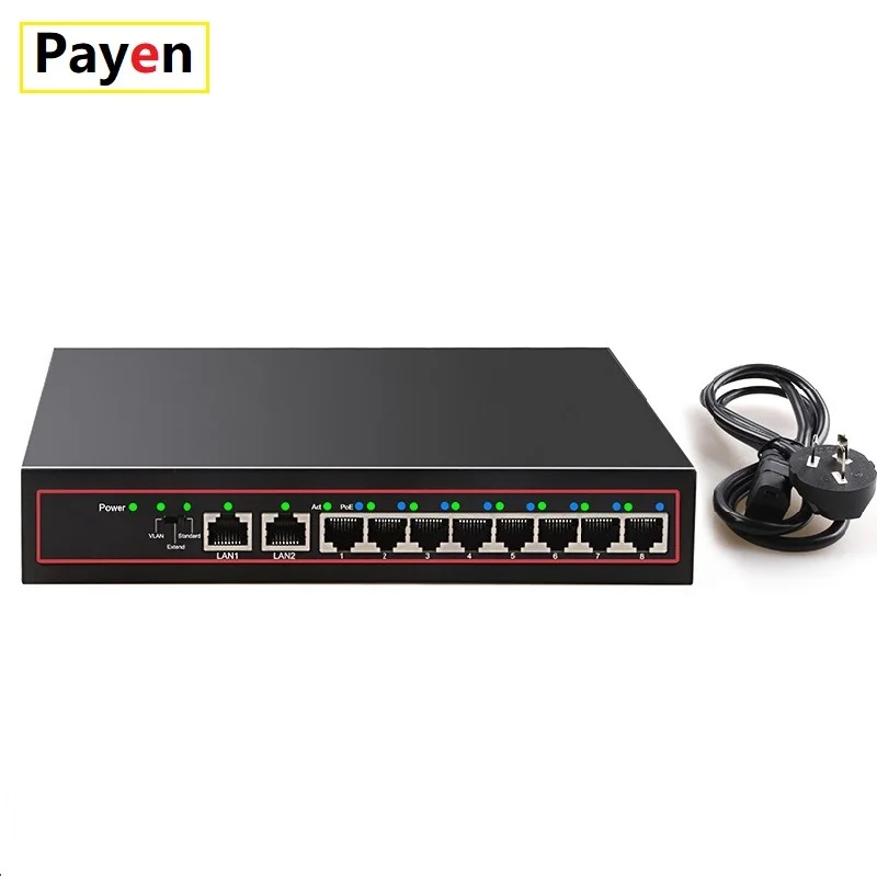 10 портовый коммутатор Ethernet POE 48 В VLAN 100 Мбит/с IEEE 802 3 af/at сетевой для IP камеры