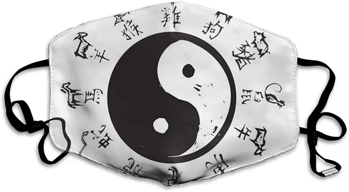 

Comfortable Windproof mask,Yin And Yang Tao Symbol Chinese Animal Motifs And Ancient Inscription Facial decorations for adult