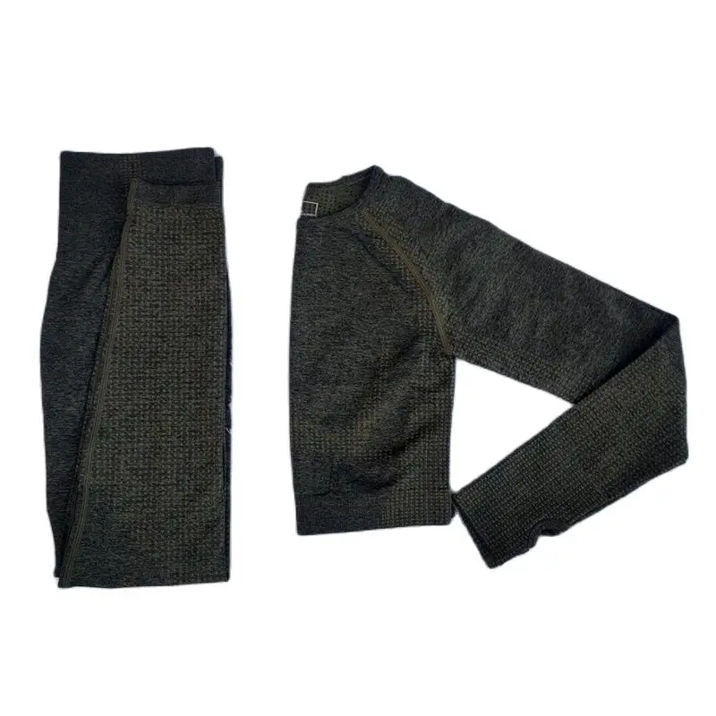 

Women Seamless Yoga Sets Fitness Sports Suits GYM Clothing Long Sleeve Shirts High Waist Running Leggings Workout Pants Tops