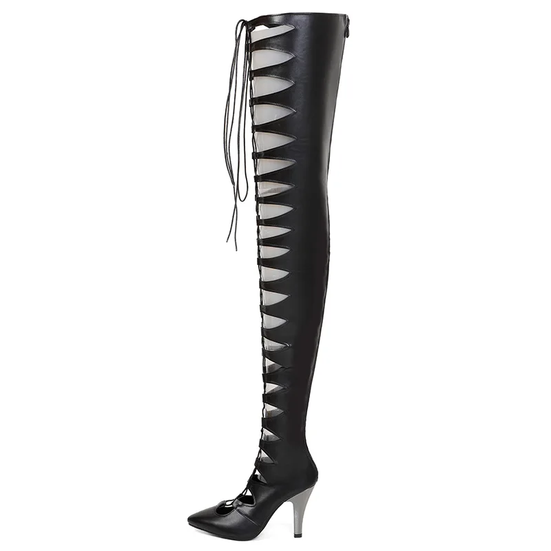 Sgesvier и панковский стиль Сандалии-гладиаторы выше колена полной длины настоящие