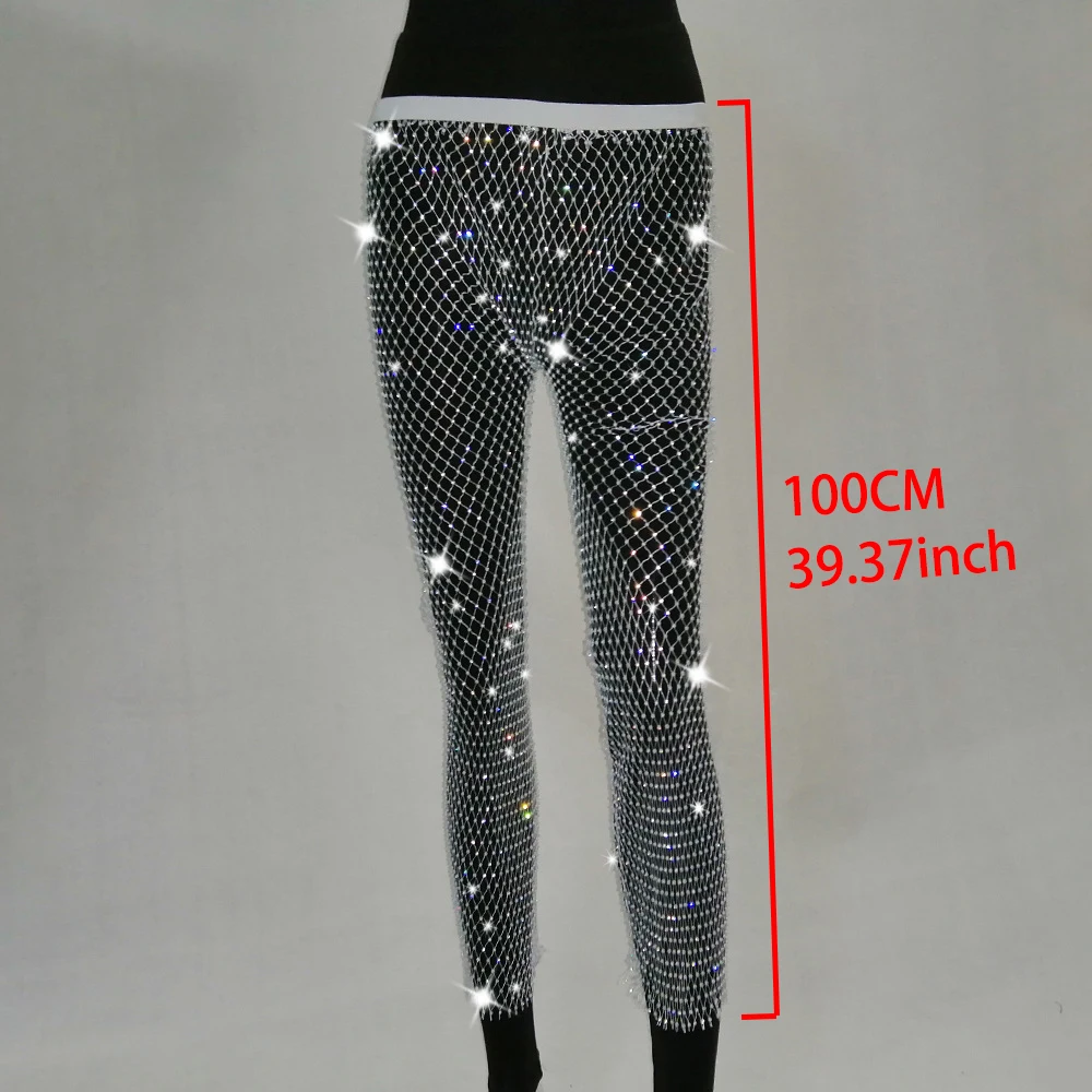 Женские блестящие леггинсы со стразами летние ажурные с разрезом Сексуальные