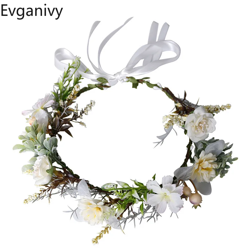 

Women Bridal Colorful Flower Garland Headband Flower Crown Hair Wreath Halo Head Wreath Party Wedding Headpiece Bridesmaid