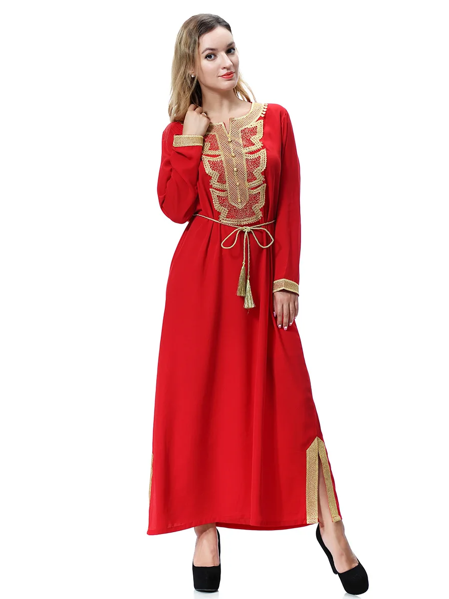 Женское мусульманское длинное платье в Дубае с аппликацией мусульманская одежда