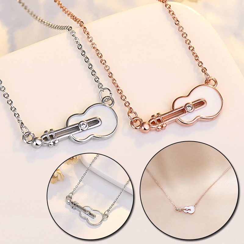 

Necklace For Women Cute Guitar Pendant Chain Necklace Musical Note Hip Hop Punk Ladies Gifts Clavicle Chain Jewelry Accessories