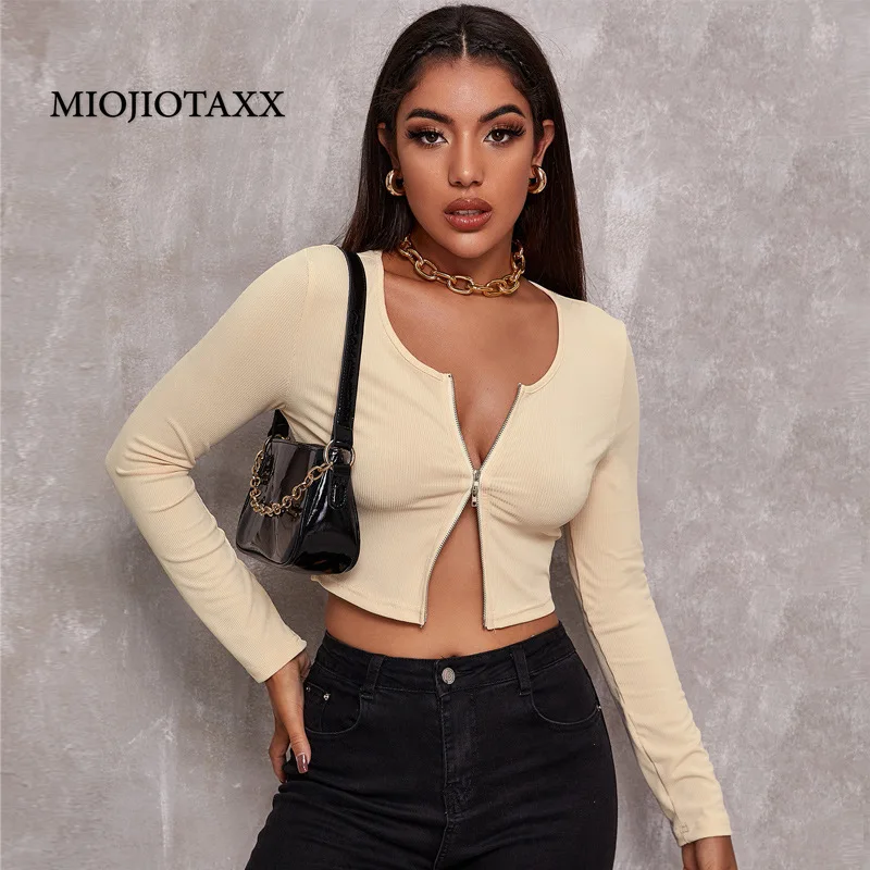 

MIOJIOTAXX 2022 NEW Autumn Winter Retro Tight Fitting Sexy Solid Zipper Short Sweater Long Sleeve Y2k Aesthetic Women Sexy Tops