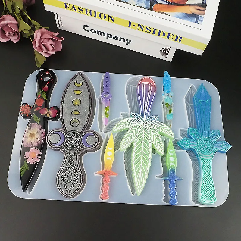 

Меч самообороны Смола форма DIY эпоксидные украшения Ремесло сюрикен форма безопасности брелок силиконовая форма